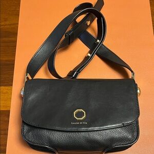 Louise et Cie Elegant Black Crossbody Bag, adjustable strap, leather and suede